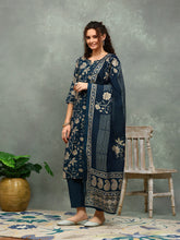 Printed Cotton Blend Kurta With Pants & Dupatta